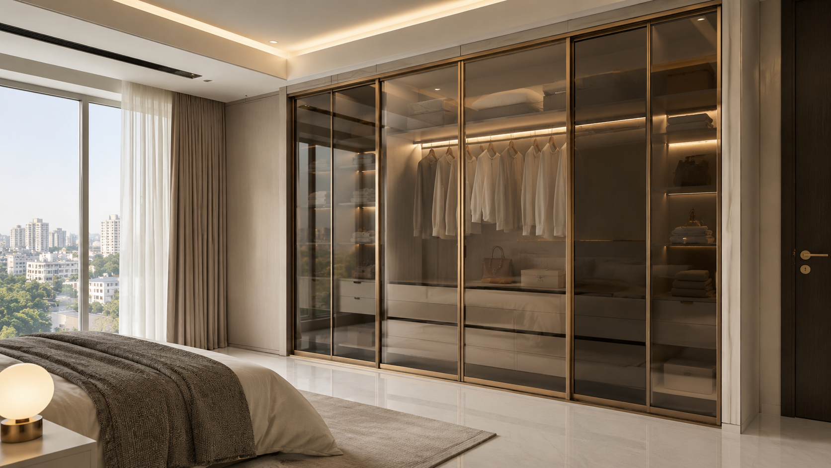 Premium glass sliding wardrobe door for modern Bangalore homes